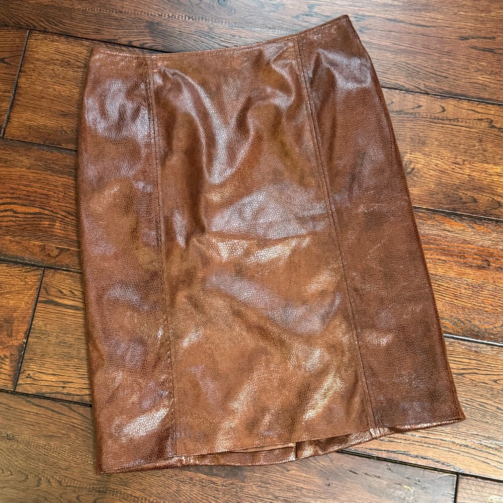 Chico's Brown Faux Leather Textured Snakeskin lined Pencil Skirt - XS